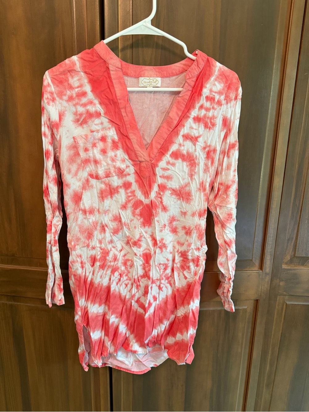 Mud Pie Coral and White Tie-Dye V-Neck Tunic
